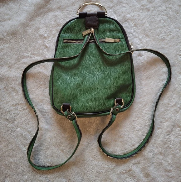 Valentina Genuine Leather Green Mini Backpack Purse Gold Hardware - Picture 4 of 6